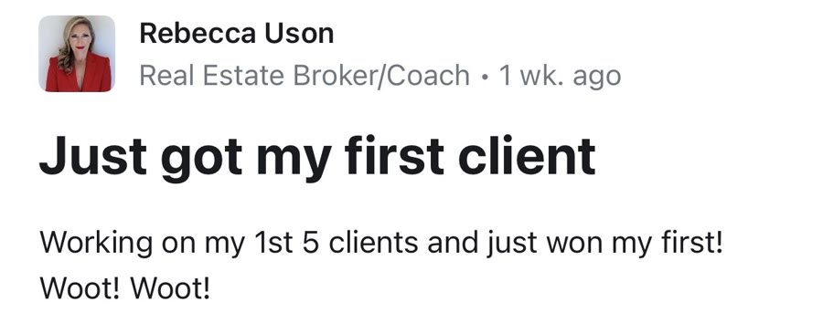 Rebecca Uson: 1st client Signed while building to her first 5