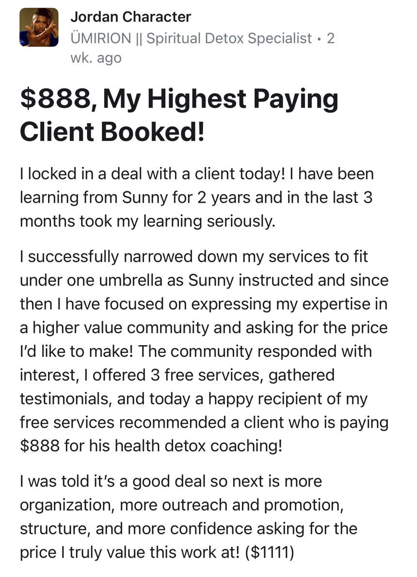 Jordan Character: $888 Highest paying client booked